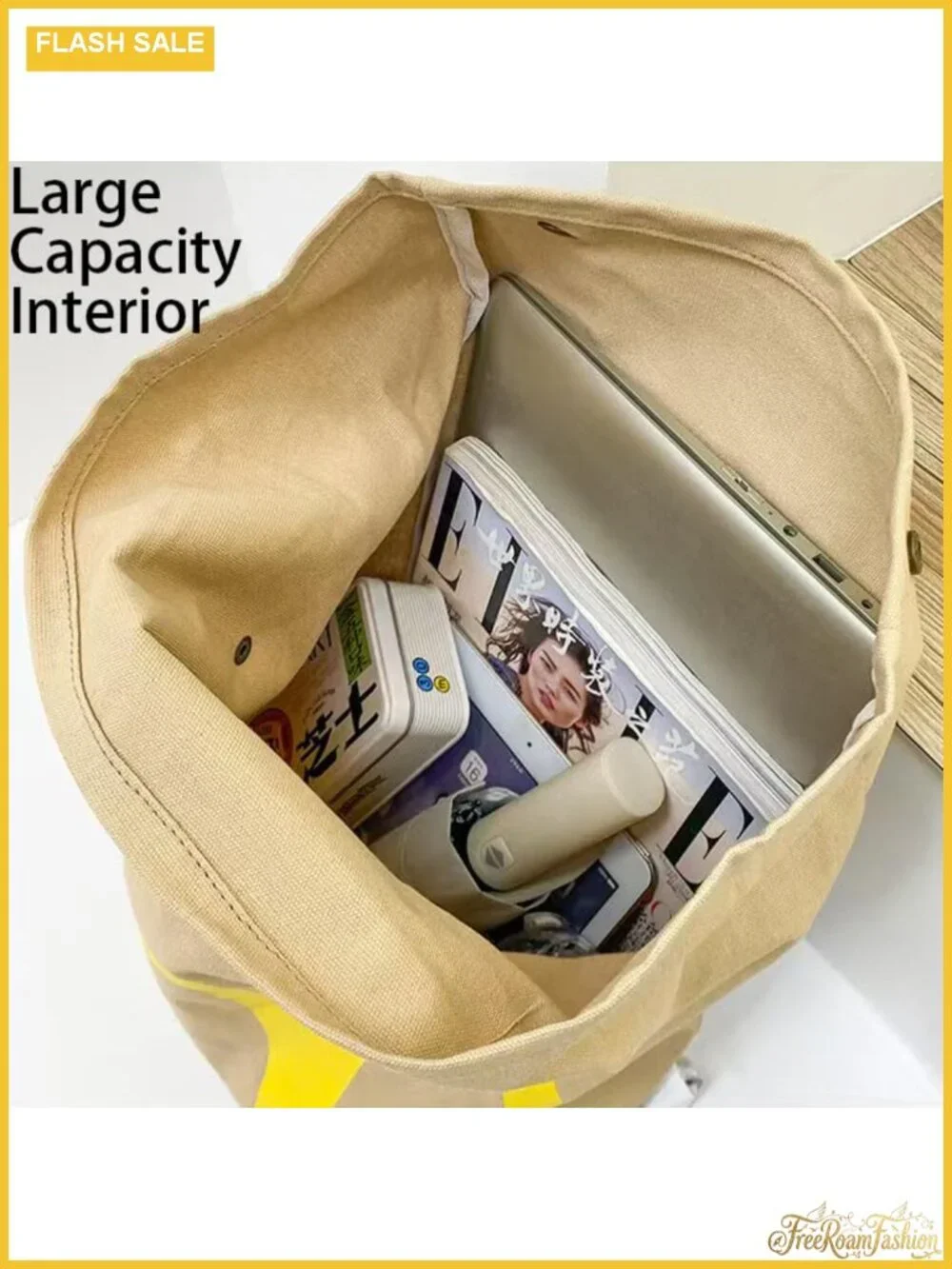 Vintage Fast Food Canvas Roll Top Backpack Tote Adjustable Straps